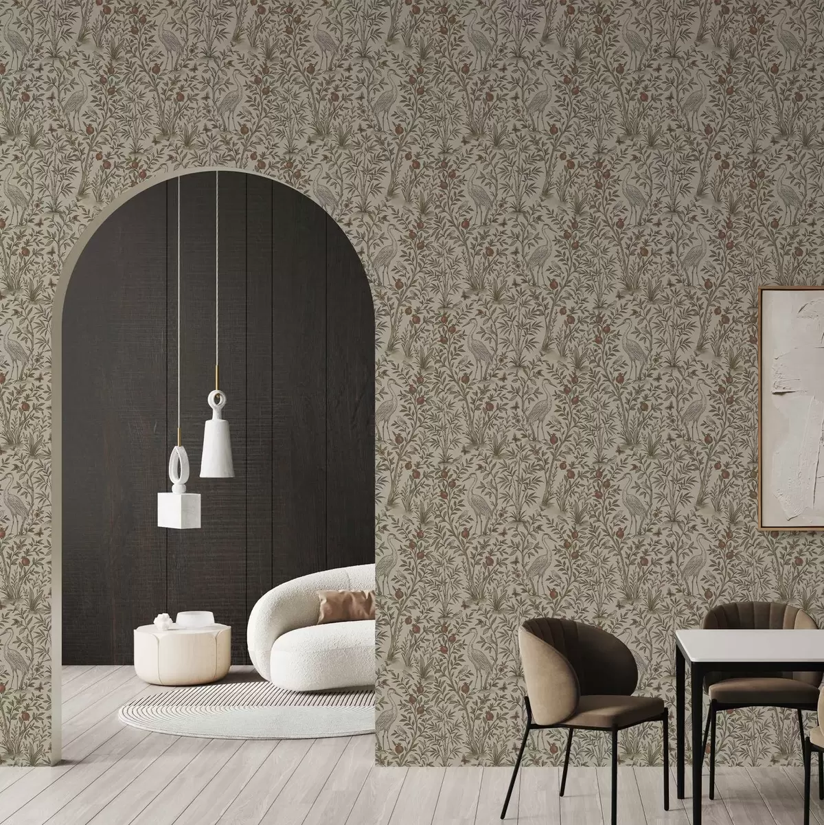Papel pintado Aves entre granados en un entorno natural a00699