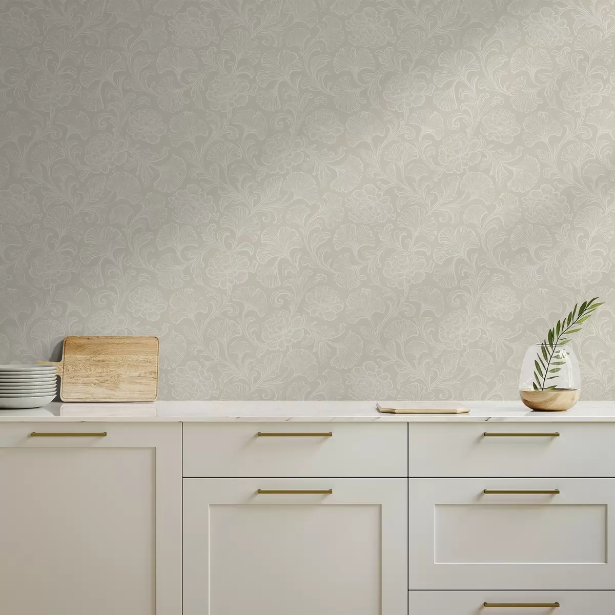 Papel pintado Patrón luminoso con ginkgo y peonías a00700