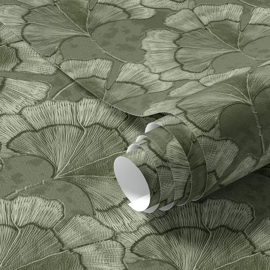 murales de pared Diseño gráfico con ginkgo en una paleta de colores verdes fríos a00709