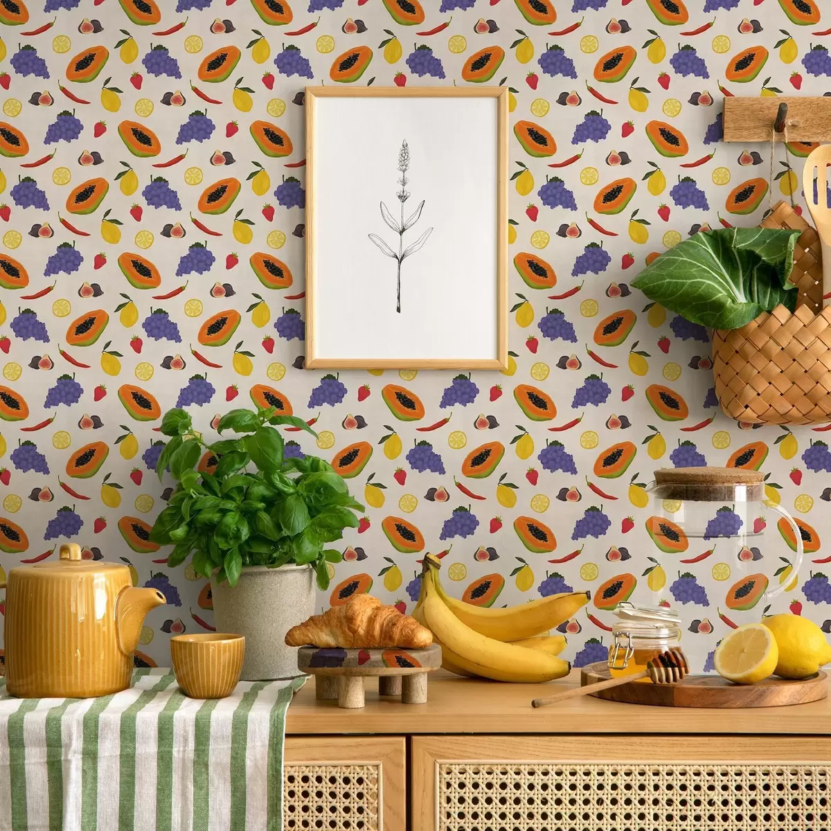 Papel pintado Papaya, uvas y limones: una mezcla de frutas de colores vivos a00803