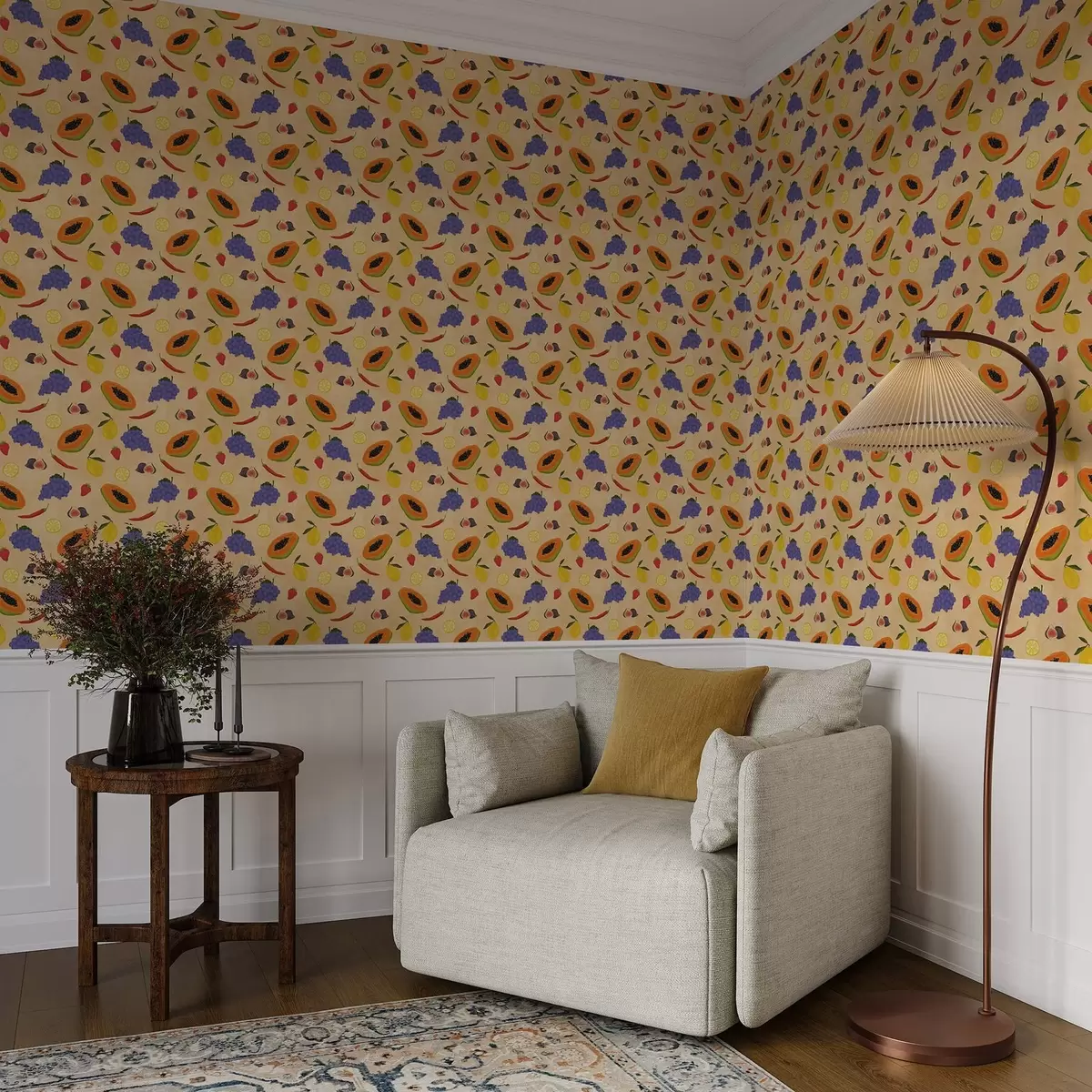 Papel pintado Papaya, cítricos y bayas sobre un fondo cálido y rico a00803v1