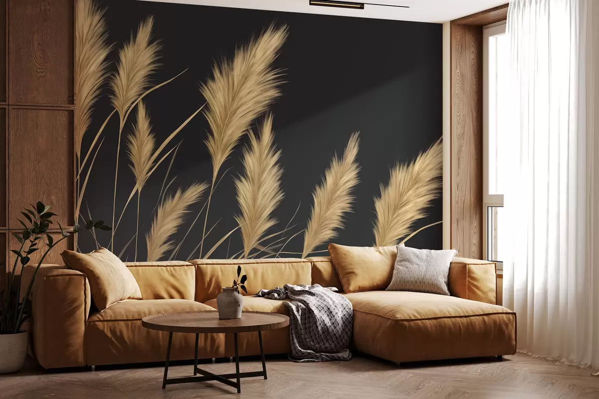 murales de pared Espigas de trigo esponjosas sobre un fondo oscuro w04734