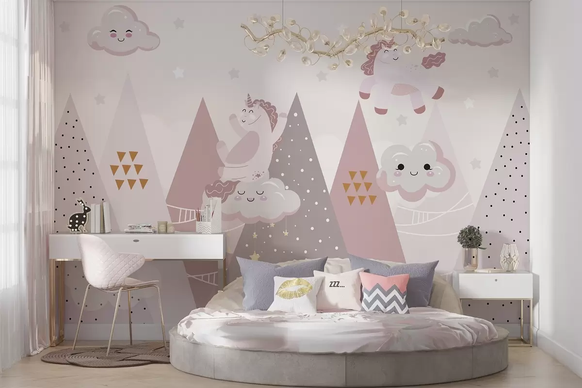 murales de pared Poni en las montañas con nubes w04741
