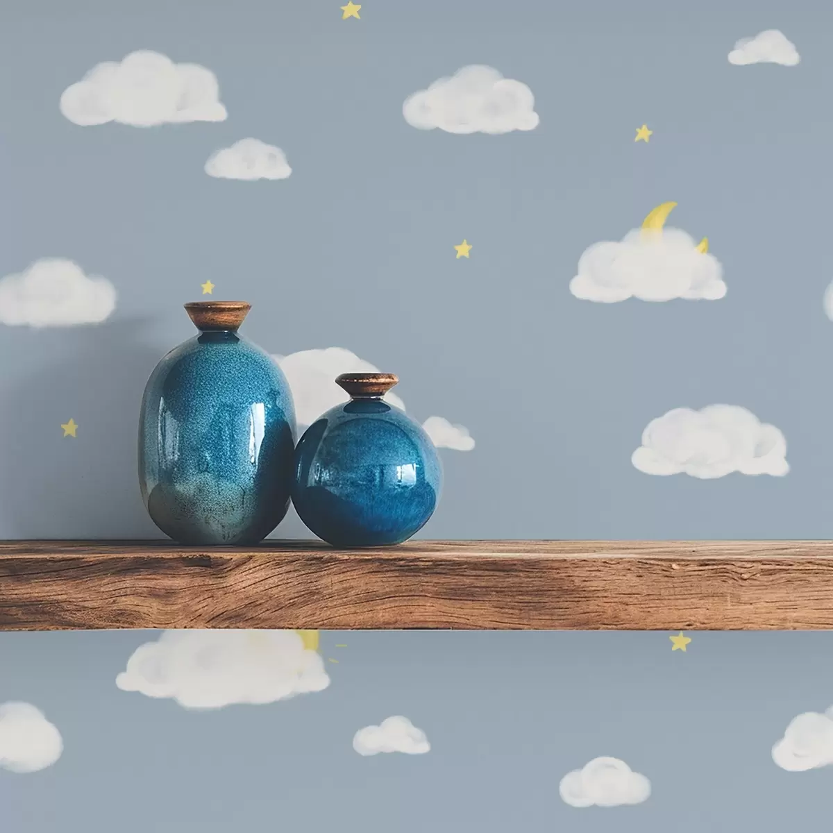 Papel pintado Nubes suaves, estrellas y sol sobre un fondo azul a00652