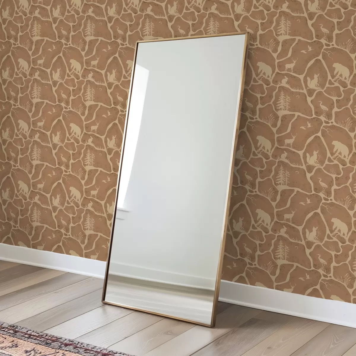 Papel pintado Siluetas de animales y árboles en un paisaje natural con textura de piedra a00727