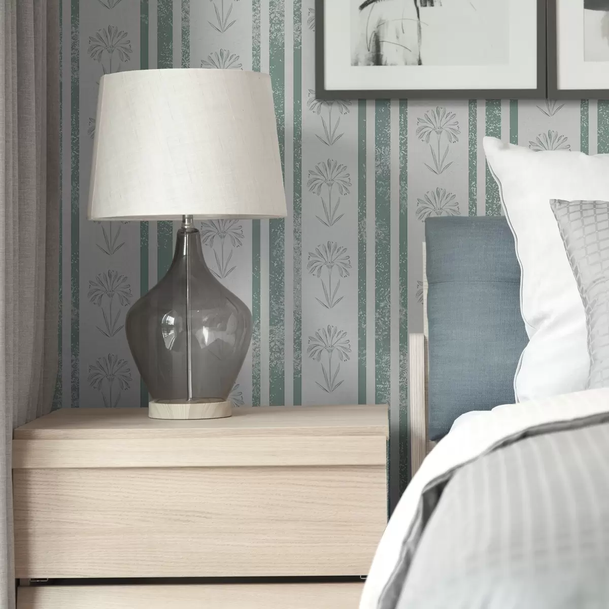 Papel pintado Patrón de cinta con flores en tonos verdes a00732