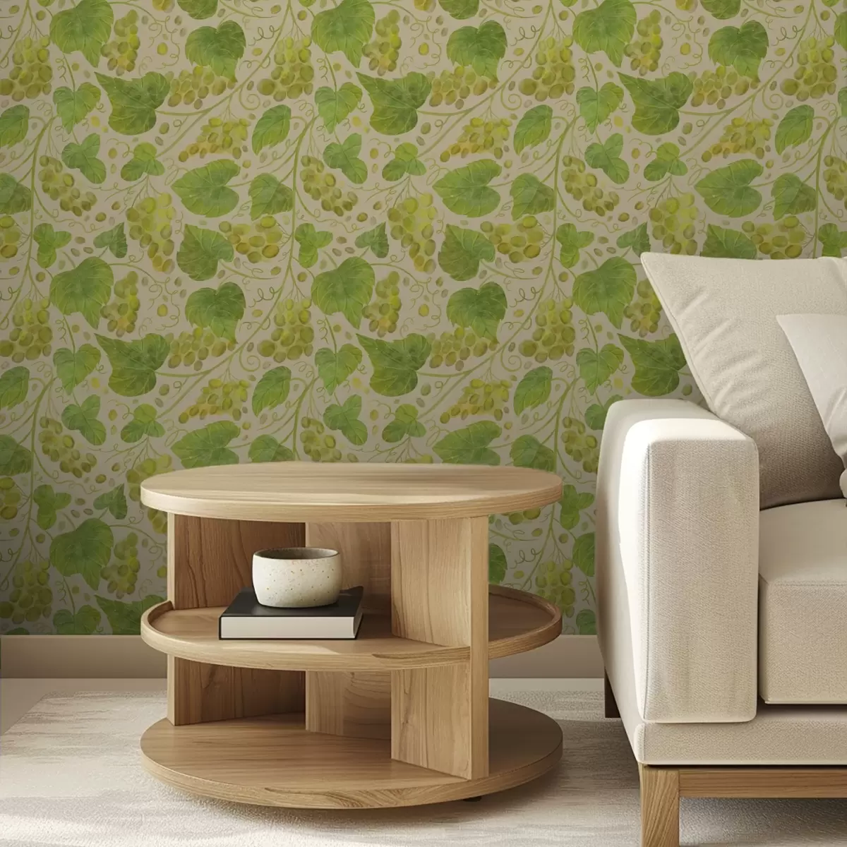 Papel pintado Uvas y hojas verdes sobre fondo claro a00834