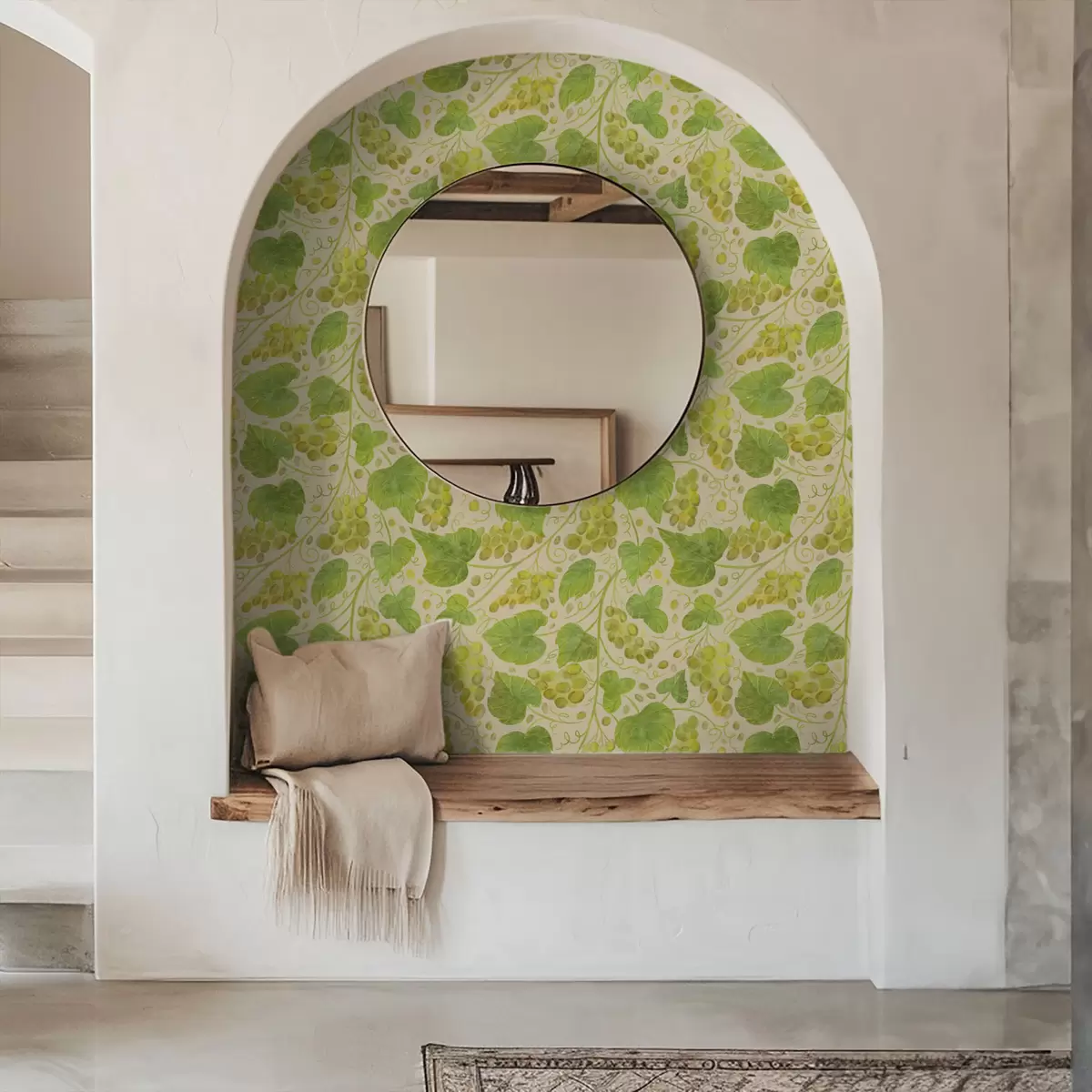 Papel pintado Uvas y hojas verdes sobre fondo claro a00834