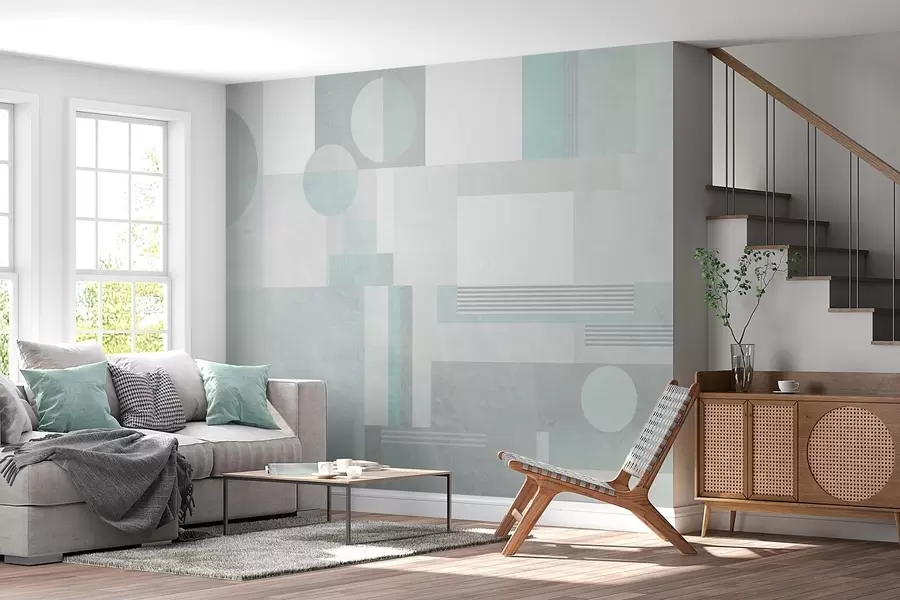 murales de pared geometría abstracta en tonos gris verdosos w04635v3