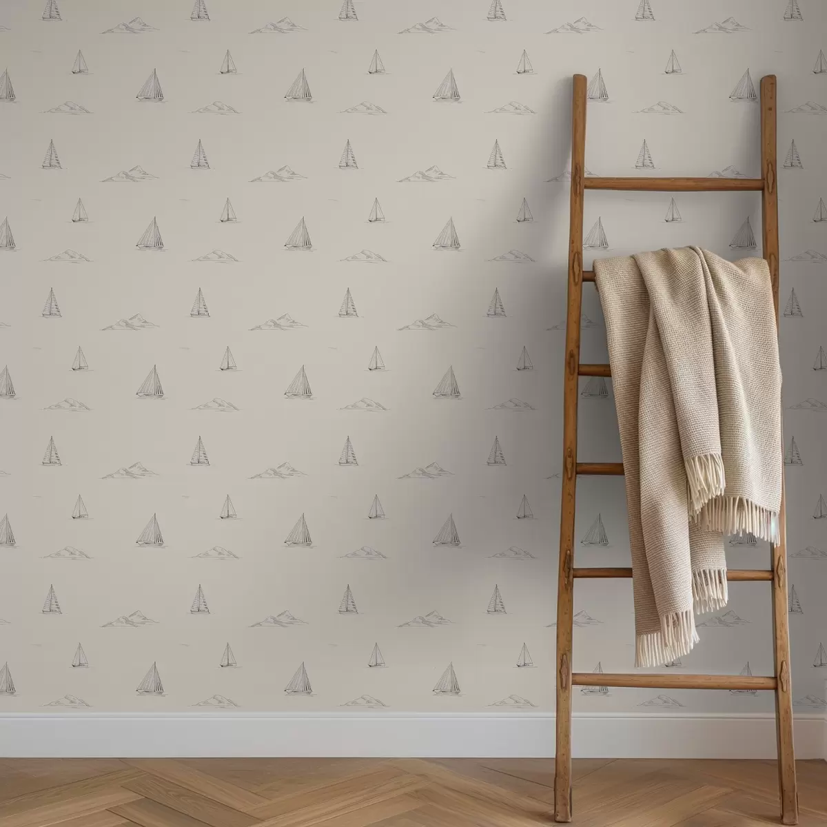 Papel pintado Bocetos de yates e islas, fondo crema cálido. a00654v1