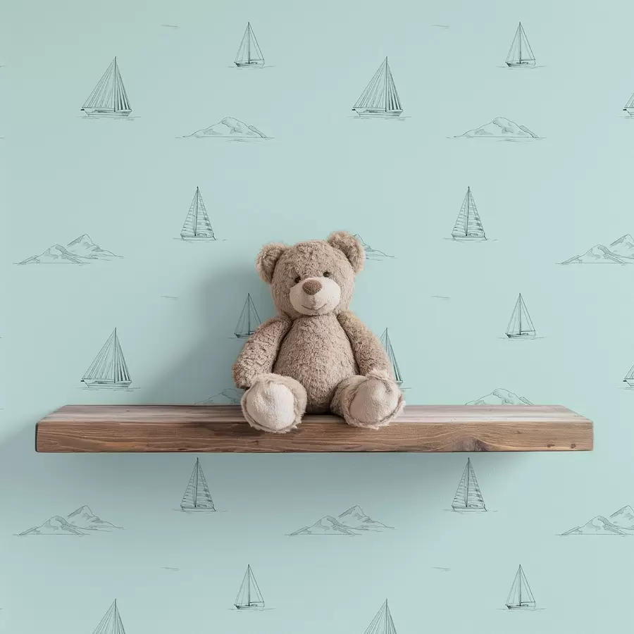 murales de pared Bocetos de yates e islas, fondo verde menta a00654v4