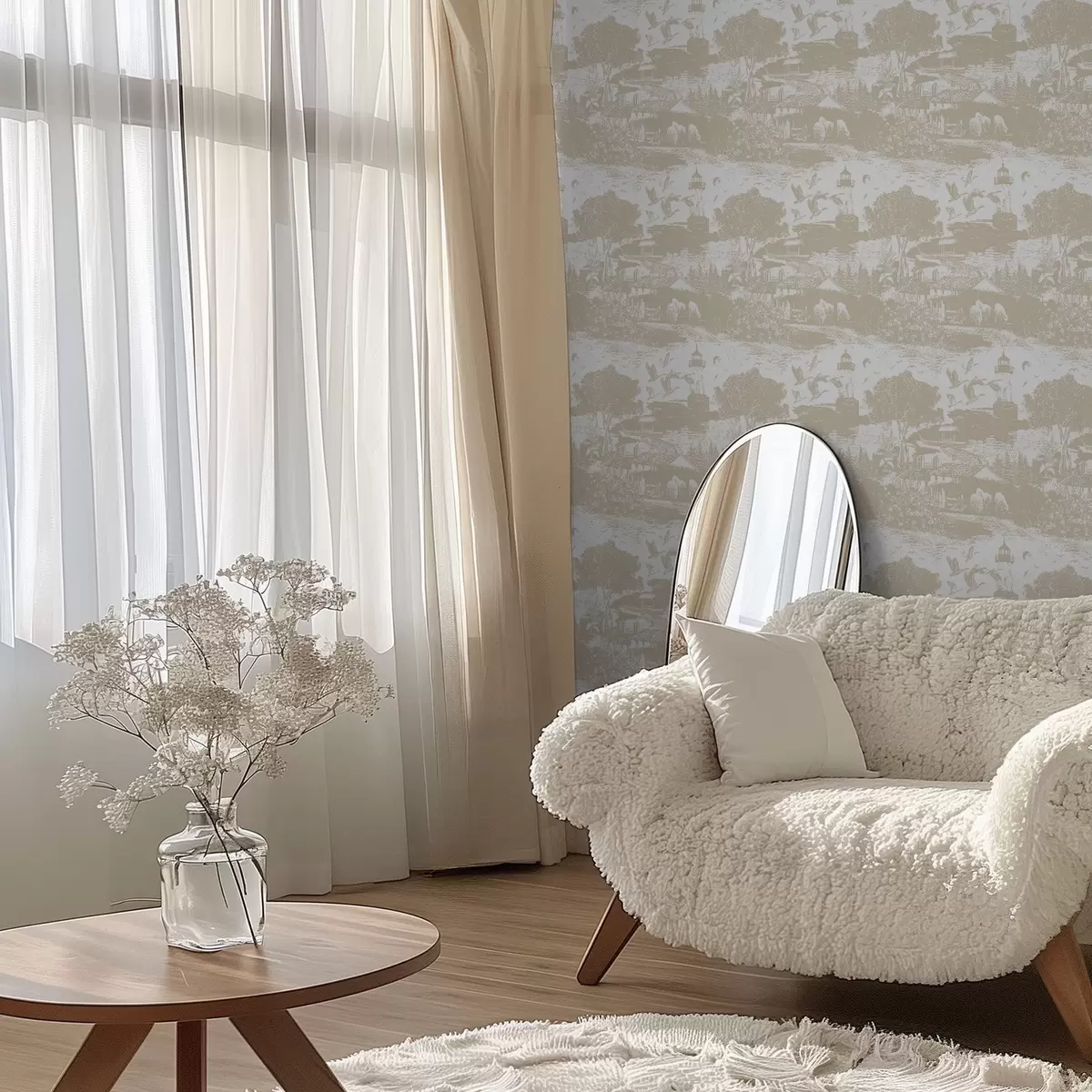 Papel pintado Escena con faro, árboles y casas en siena a00739