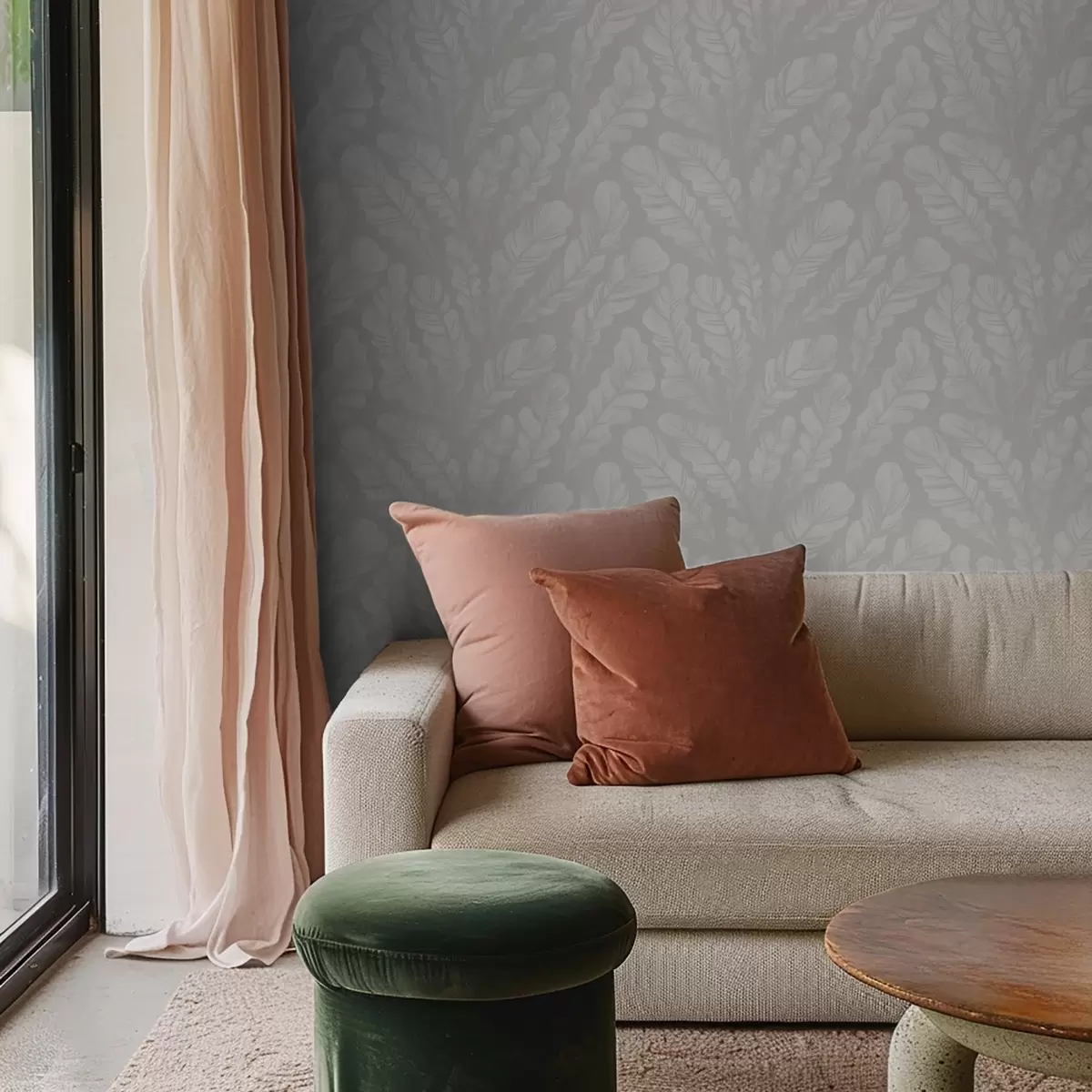 Papel pintado Plumas grandes en suaves tonos grises a00839