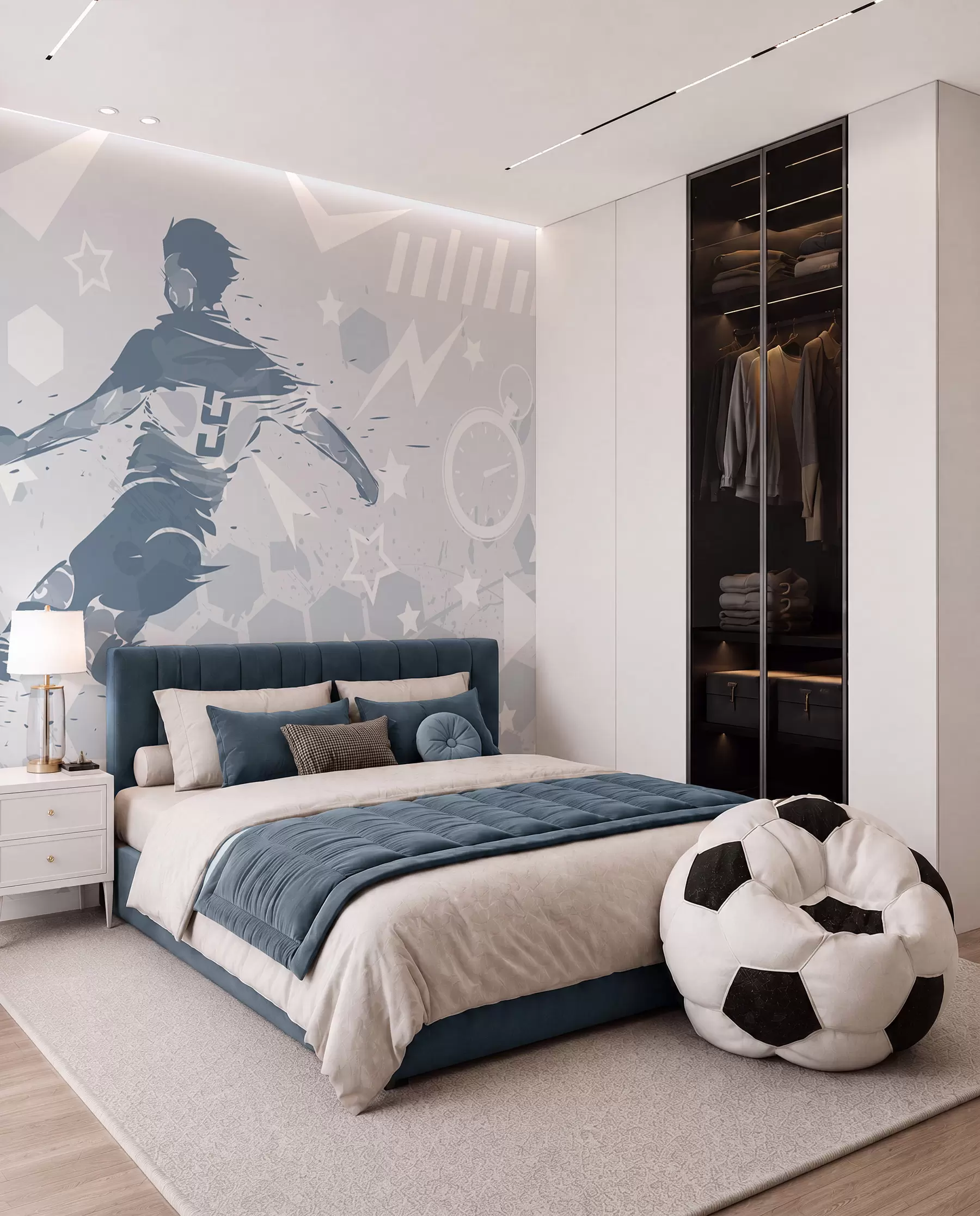 murales de pared Fútbol en tinta azul w04763v1