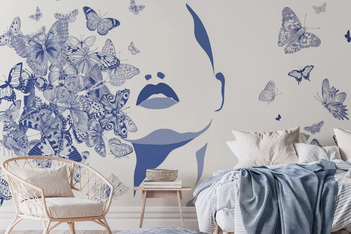 murales de pared Silueta de un rostro entre mariposas w04778v1