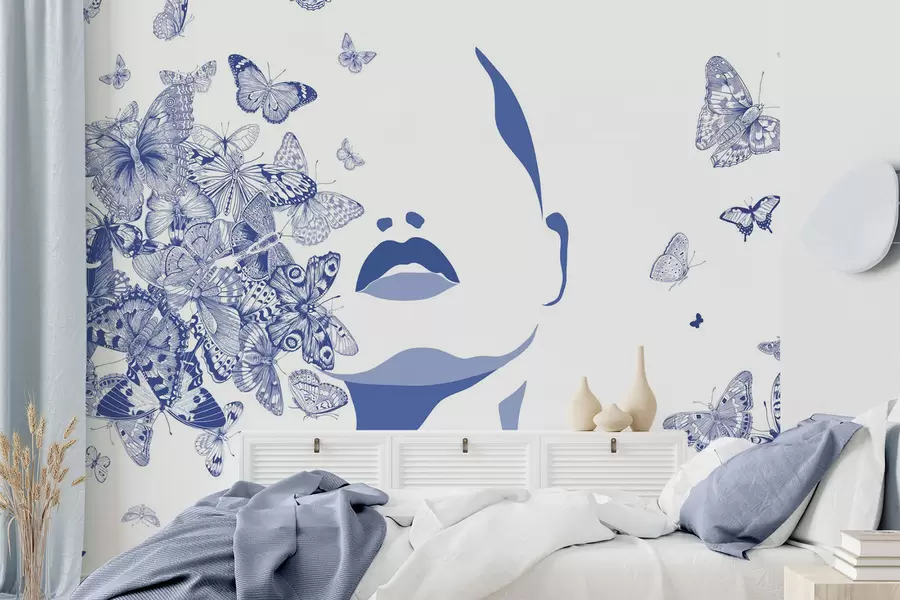 murales de pared Silueta de un rostro entre mariposas w04778v1