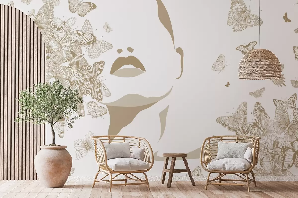 murales de pared Silueta de un rostro entre mariposas w04778v2