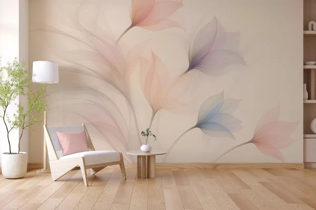murales de pared delicados tulipanes semitransparentes sobre fondo beige w04754