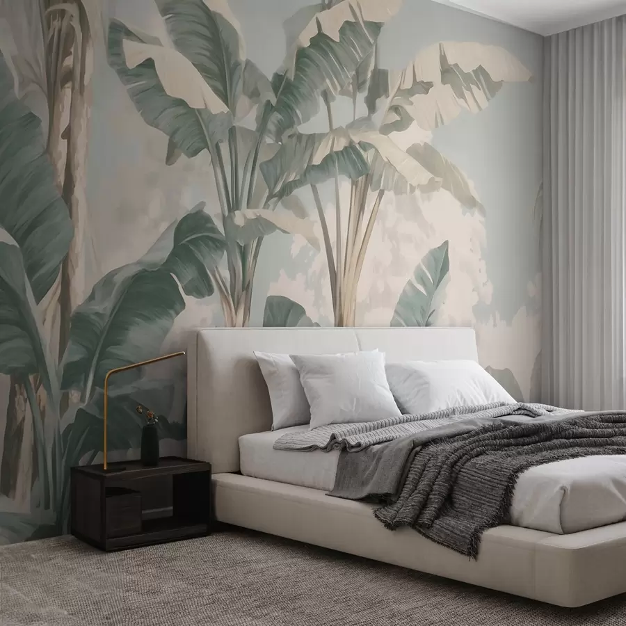 Murales de pared Hojas de plátano tropicales en suaves tonos pastel w09311 murales de pared Hojas de plátano tropicales en suaves tonos pastel w09311