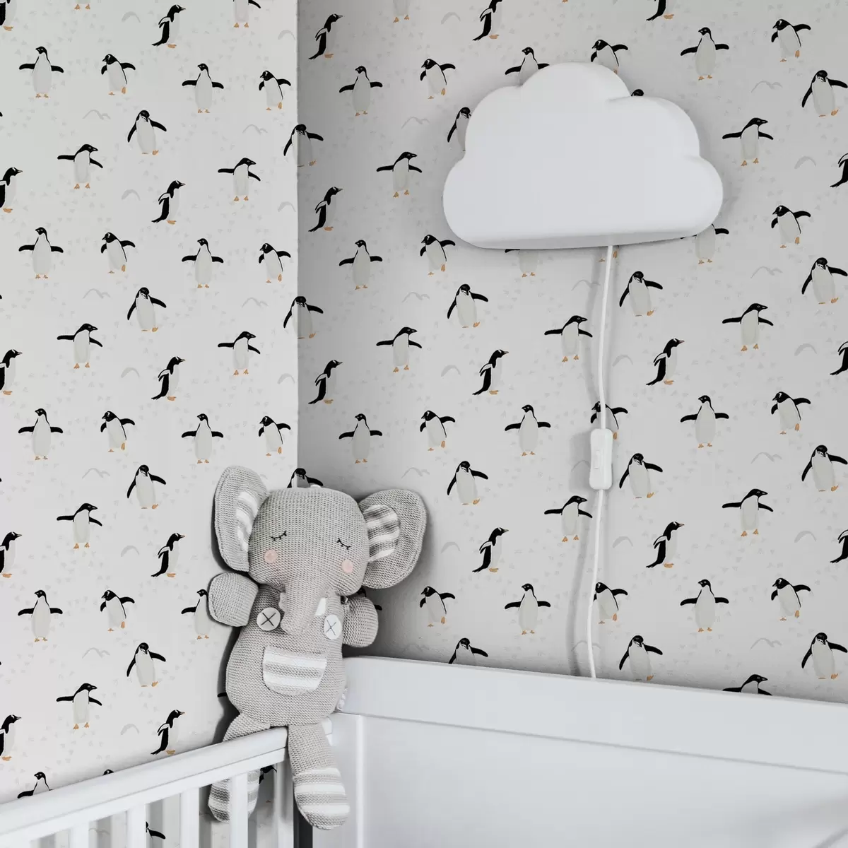Papel pintado Pingüinos sobre fondo blanco con huellas a00655v1 Papel pintado Pingüinos sobre fondo blanco con huellas a00655v1