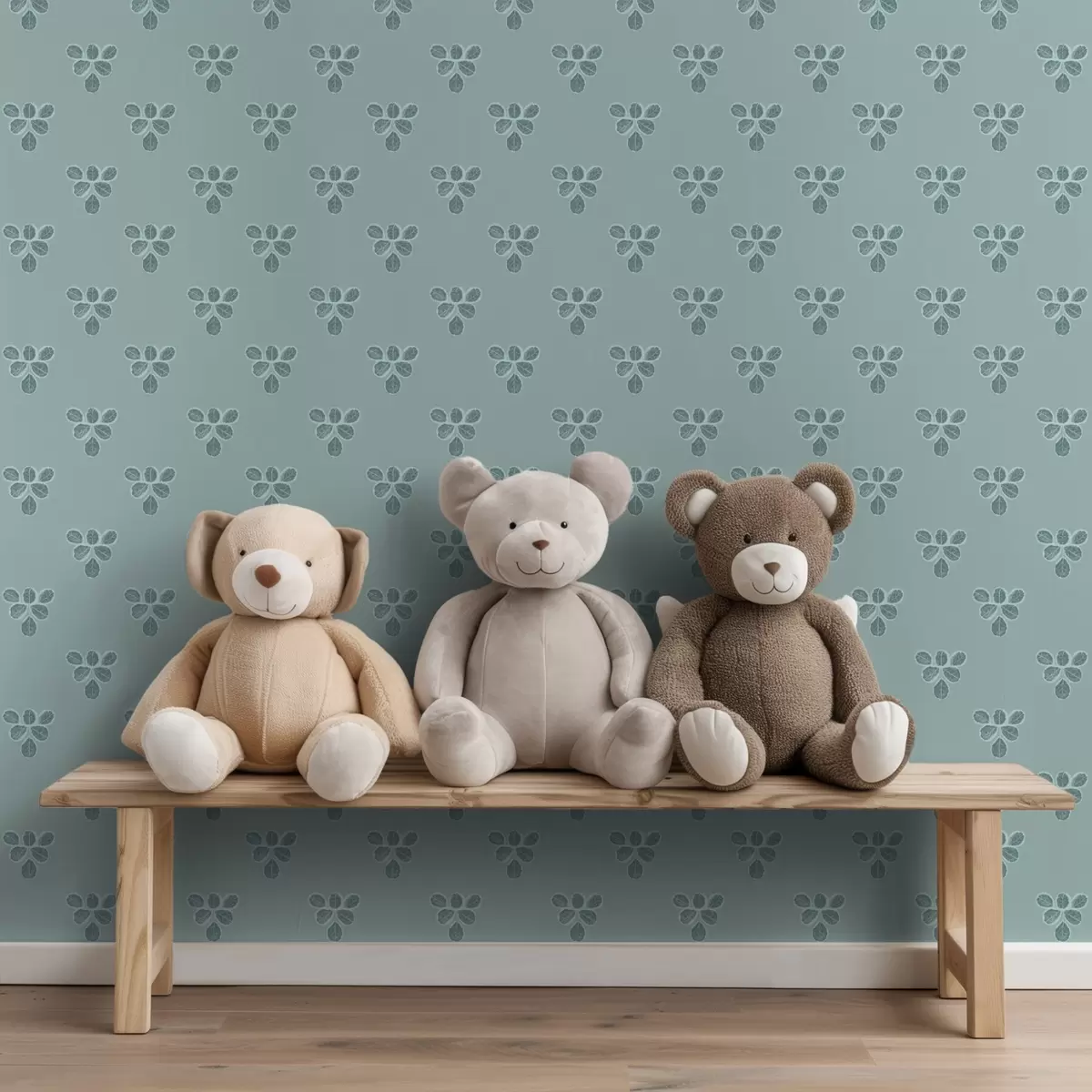 Papel pintado Pequeña repetición: tríos de hojas en azul frío. a00848v1 Papel pintado Pequeña repetición: tríos de hojas en azul frío. a00848v1