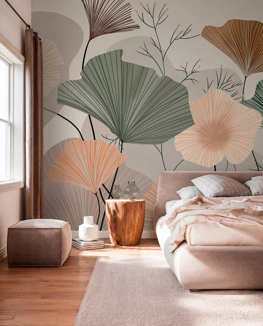 murales de pared elegantes hojas de loto w04815