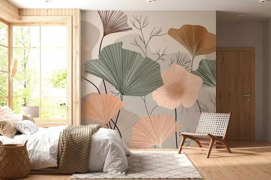 murales de pared elegantes hojas de loto w04815