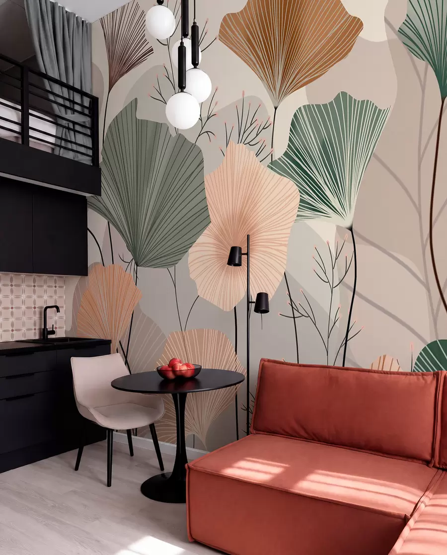 murales de pared elegantes hojas de loto w04815