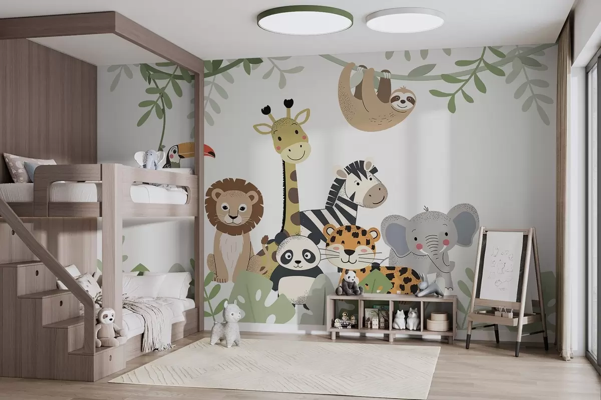 murales de pared Selva de cuento de hadas con animales w04905