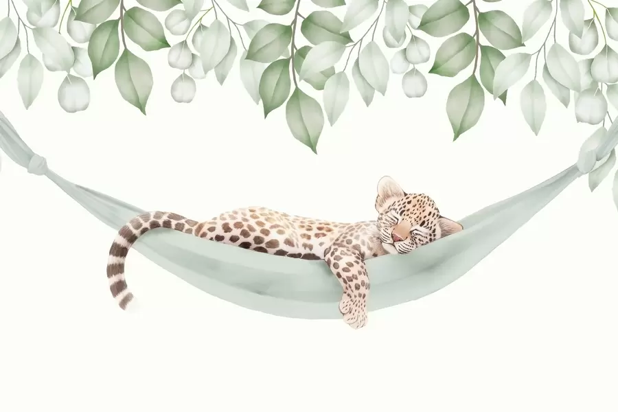 murales de pared Leopardo durmiendo en una hamaca w04881