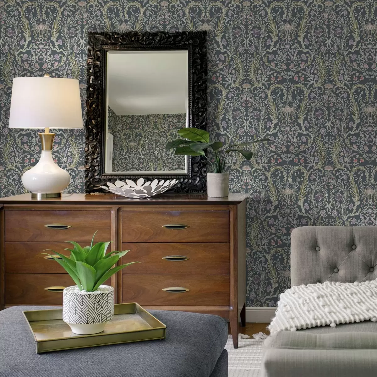 Papel pintado El mismo adorno sobre un fondo gris azulado frío. a00928v1