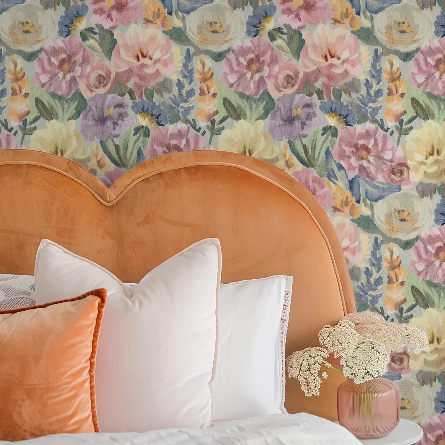 murales de pared Flores difuminadas con pincel en tonos pastel, paleta de colores suaves a00954