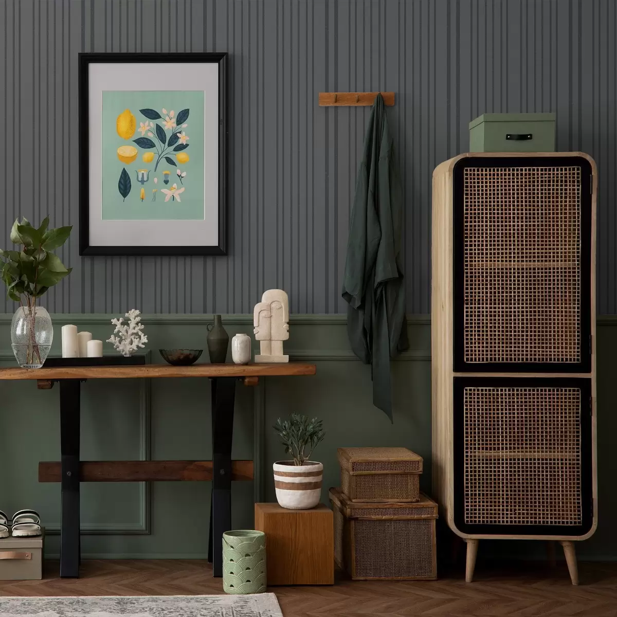 Papel pintado Fondo gris oscuro con rayas verticales texturizadas a00979v1