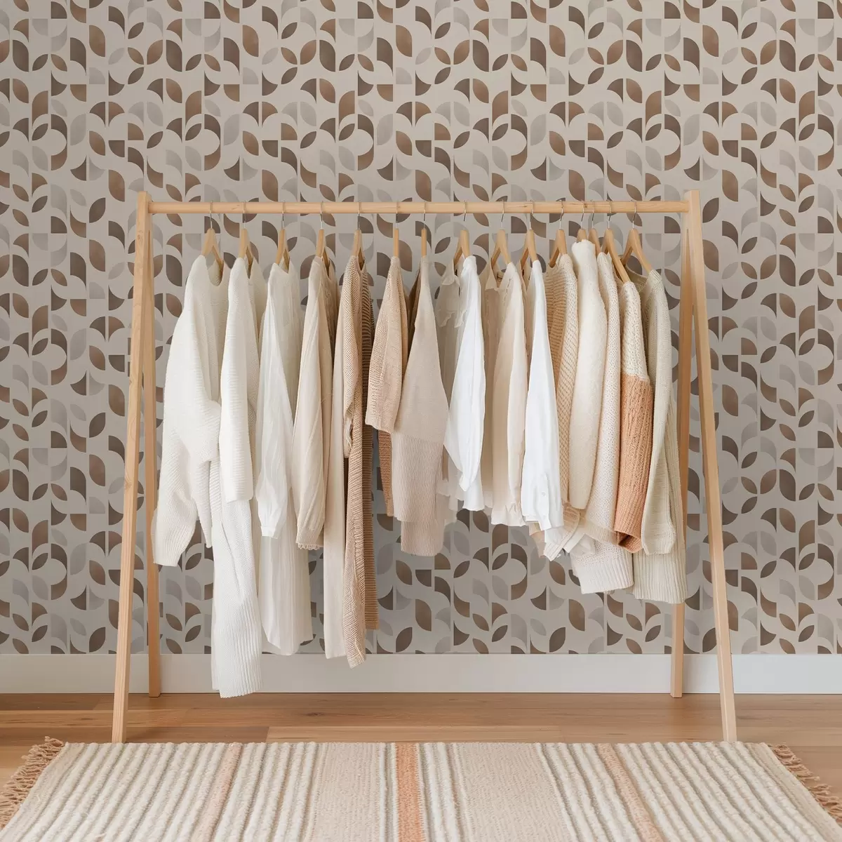 Papel pintado Ritmo de semicírculos y hojas en cálidos tonos marrón caramelo. a00986v1