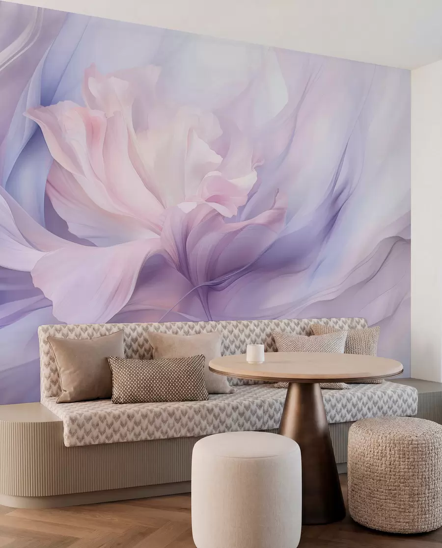 murales de pared Suave bruma de pétalos: una flor etérea en una neblina lila pastel w09517