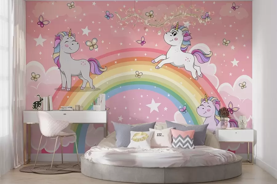 murales de pared Unicornios en un arco iris w04930