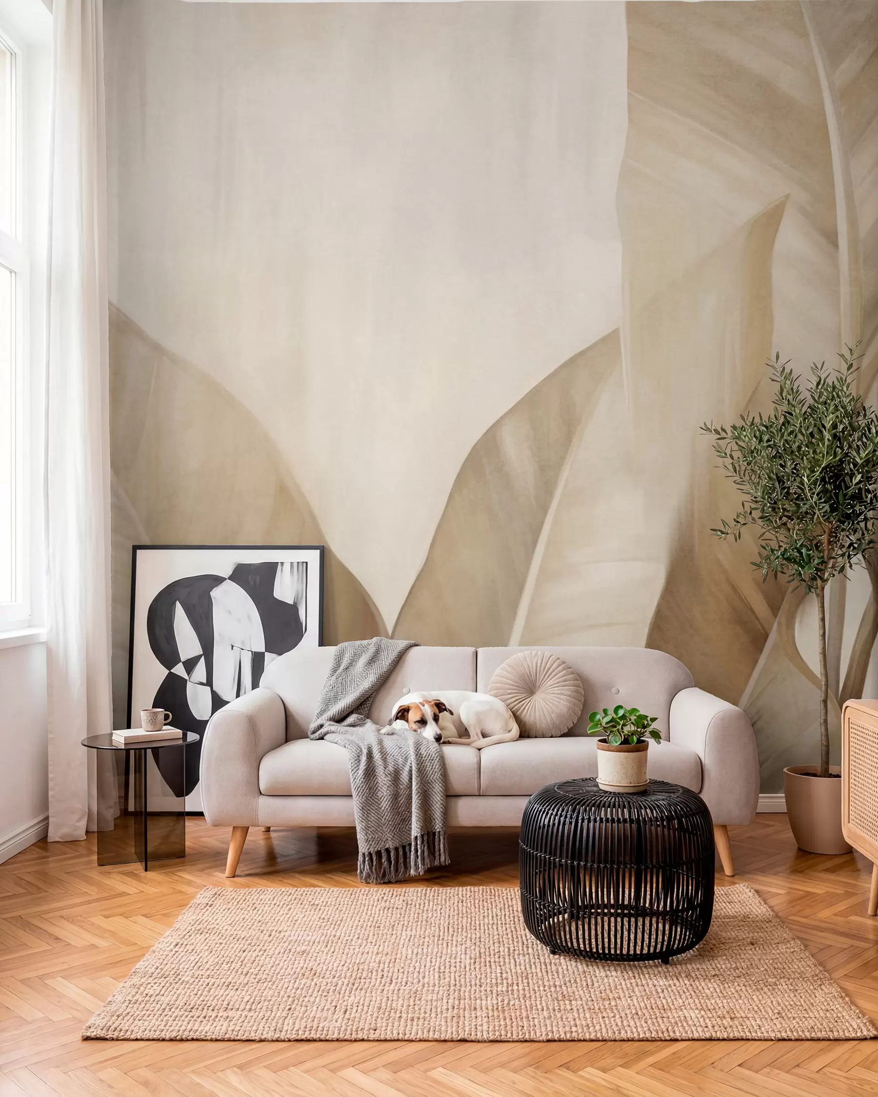 murales de pared Hojas de banano en arena w09586