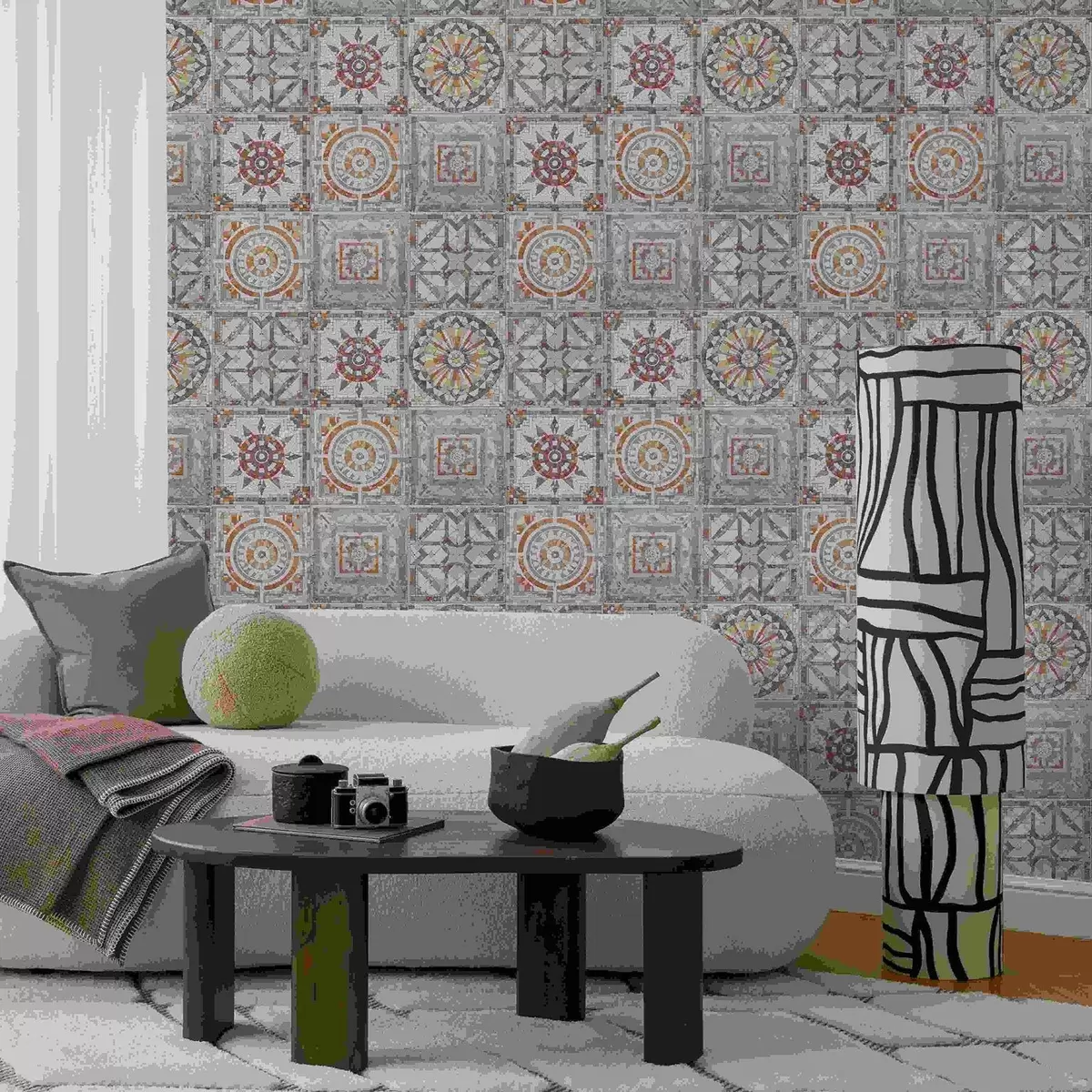 Papel pintado Medallones antiguos de mosaico de piedra con detalles desgastados. a01042