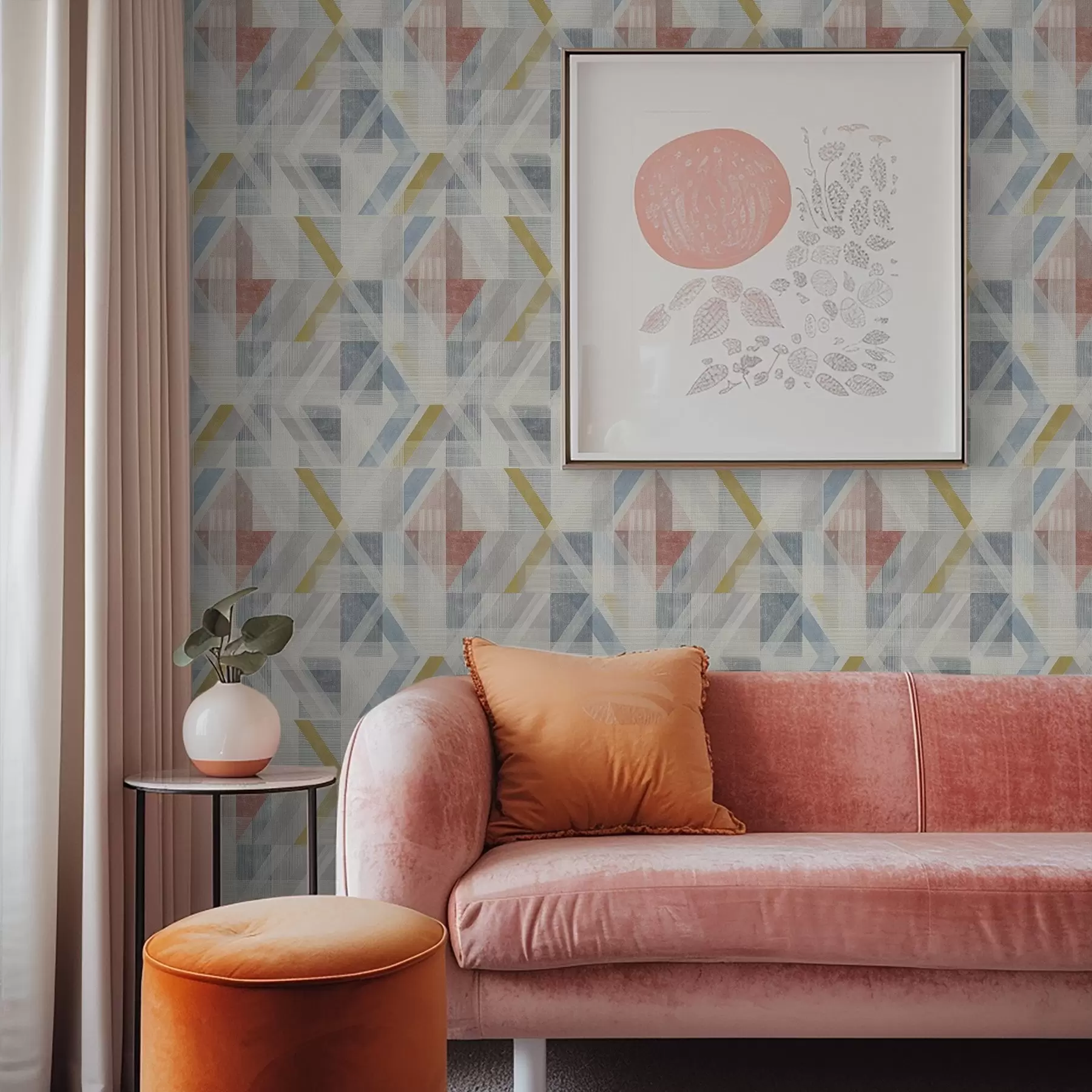 murales de pared Diseño geométrico con un rombo rojo en el centro a01055