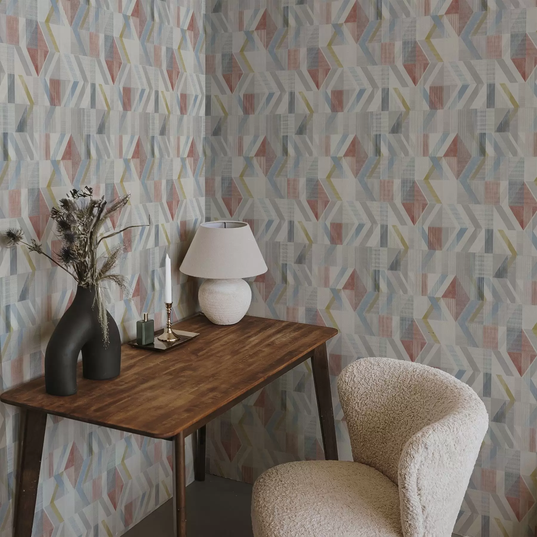 murales de pared Flechas geométricas en tonos rojos y azules pastel a01056