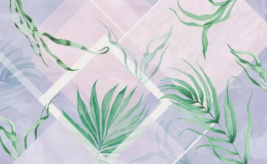 murales de pared Exuberante vegetación sobre un suave fondo pastel w01625