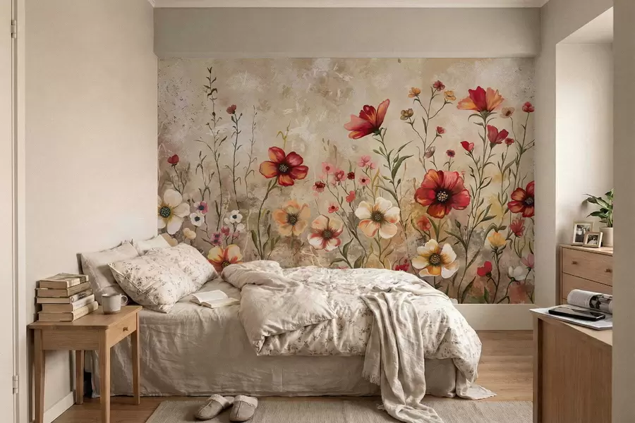 murales de pared Composición floral con fondo texturizado en tonos cálidos w05016