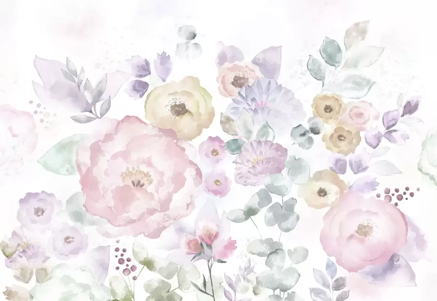 murales de pared Composición en acuarela suave con flores y hojas w05093