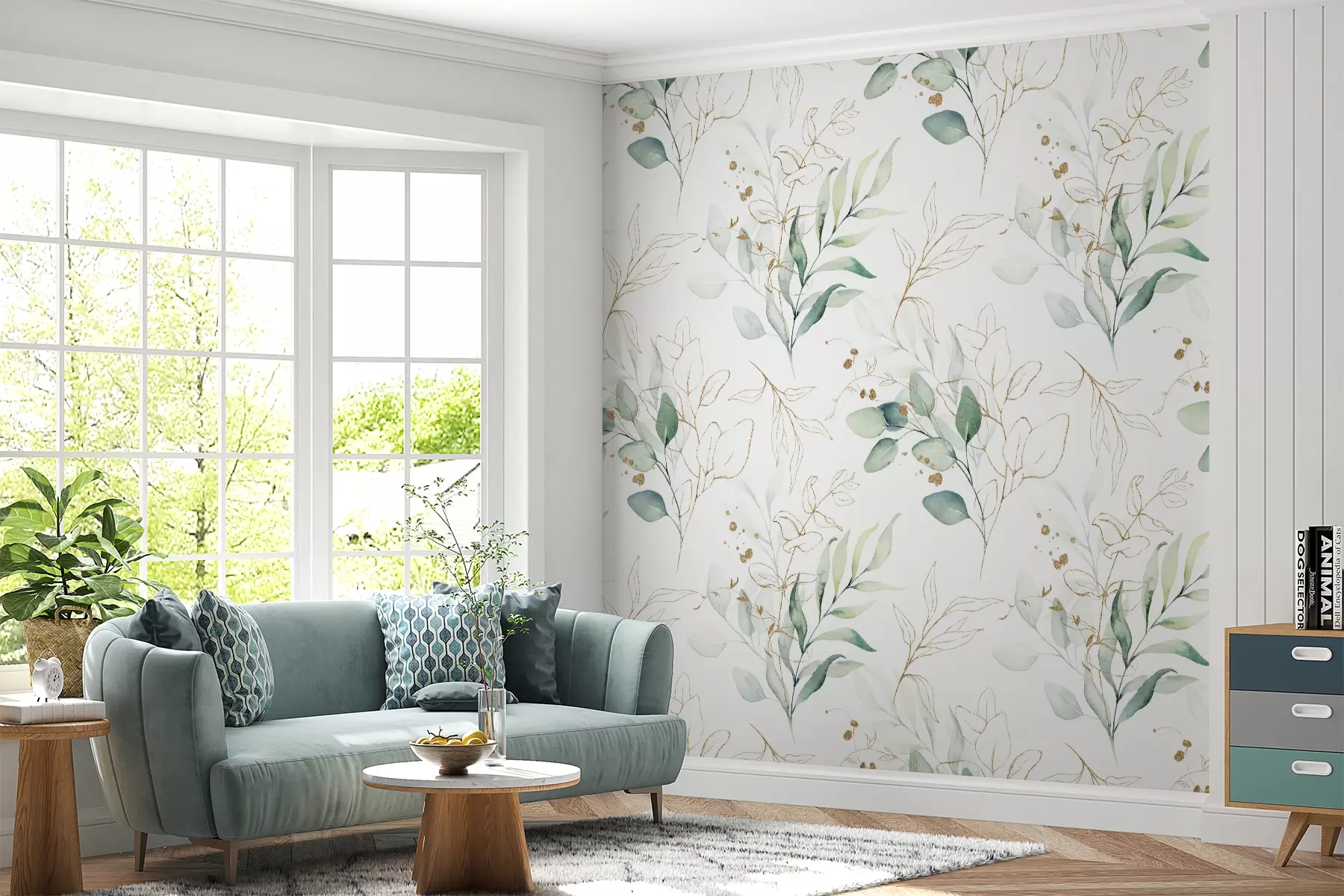 murales de pared Hojas verdes en estilo acuarela u71464
