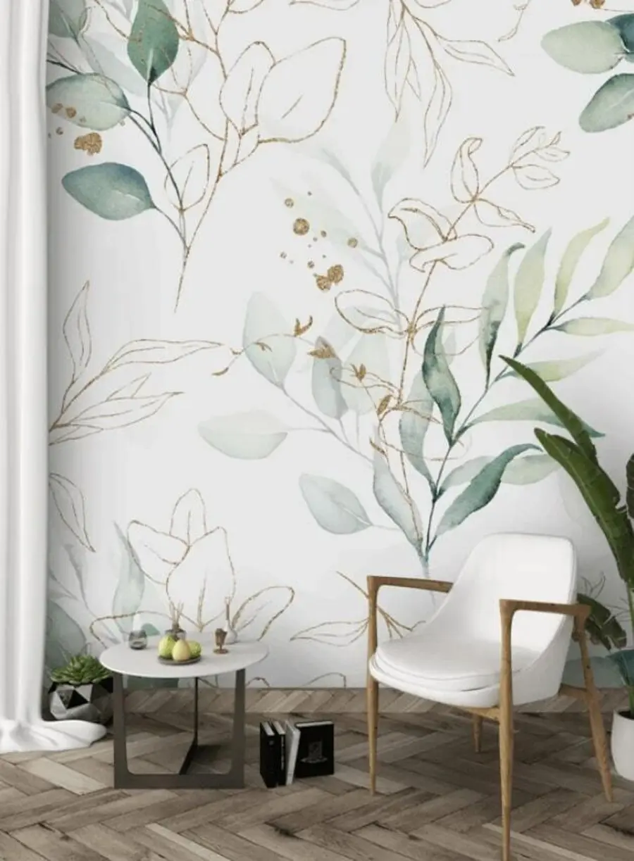 murales de pared Hojas verdes en estilo acuarela u71464