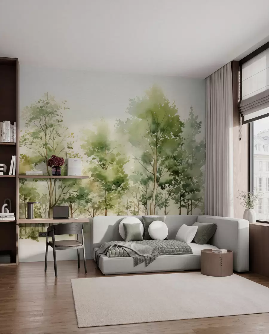 murales de pared Bosque caducifolio en acuarela w05180