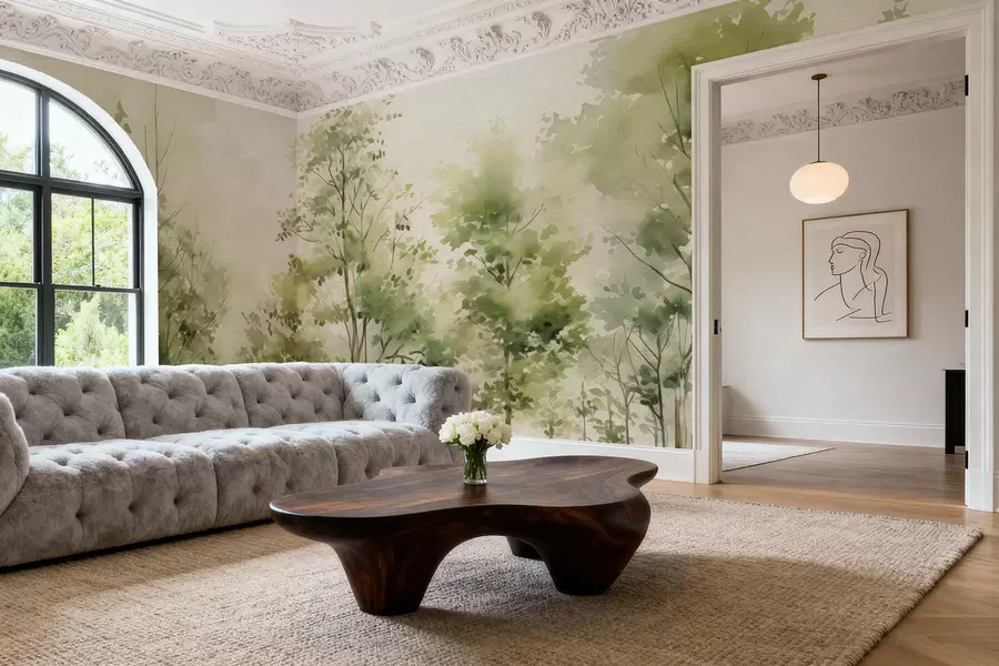 murales de pared Bosque caducifolio en acuarela w05180