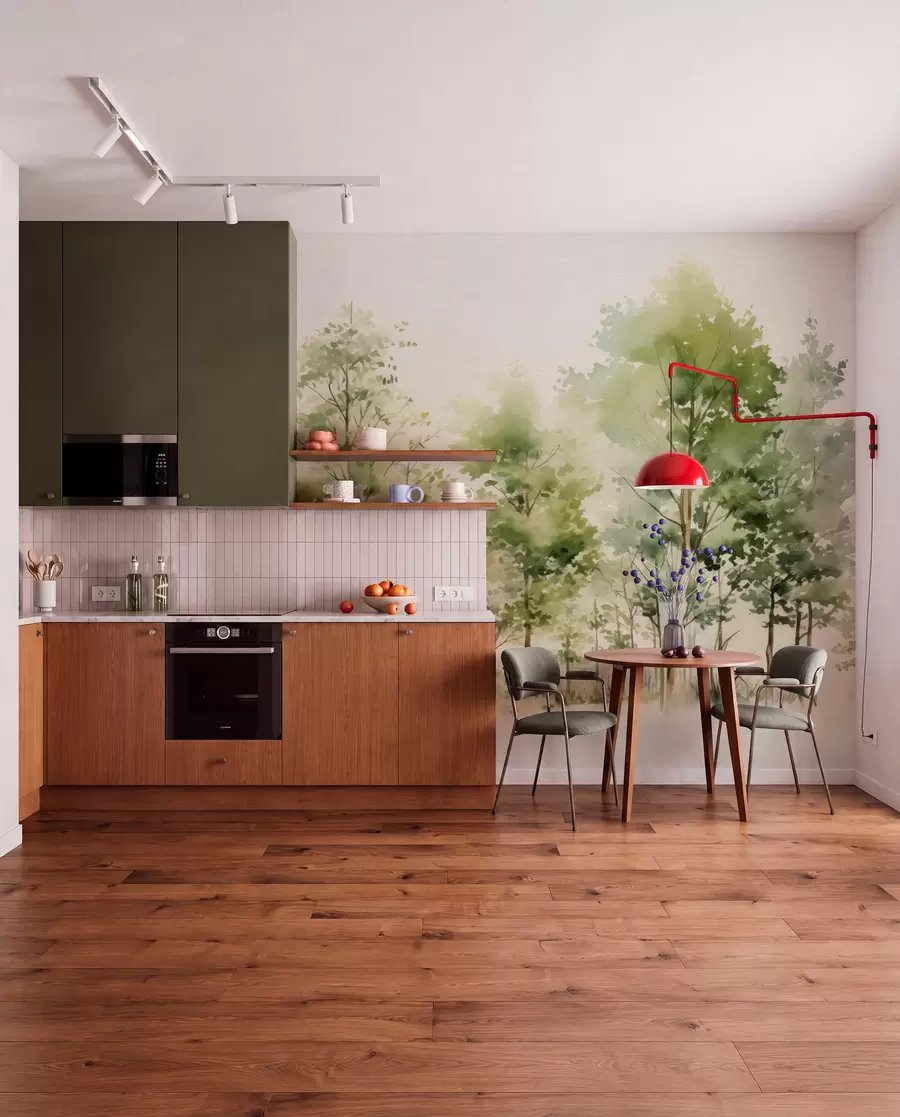 murales de pared Bosque caducifolio en acuarela w05180
