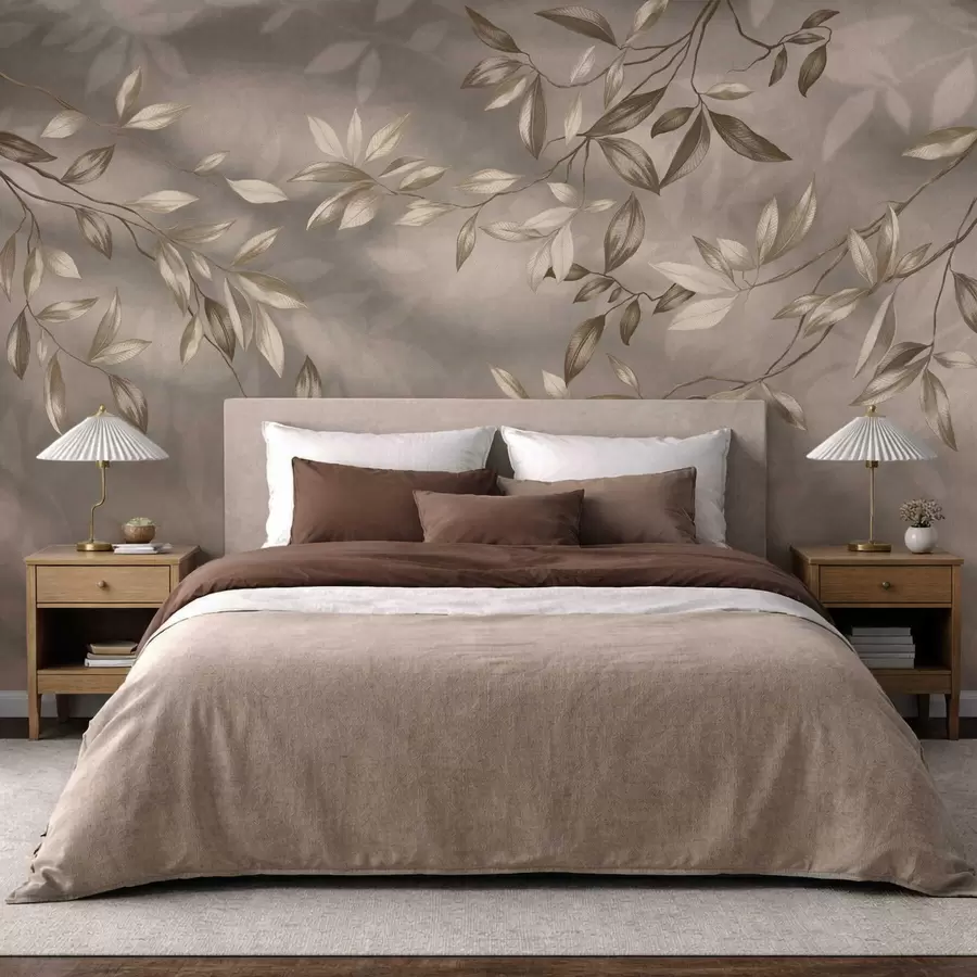 murales de pared Delicadas ramas frondosas en tonos beige sobre un fondo claro. w05113v2