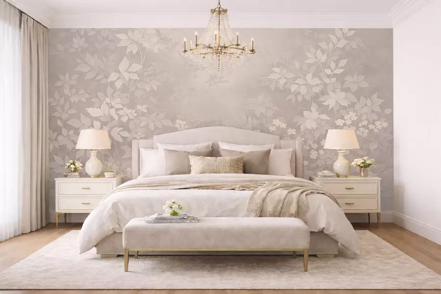 murales de pared Adorno botánico ligero con hojas y pequeñas flores. w05115